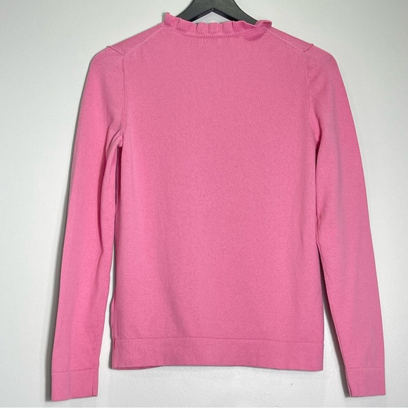 J. CREW Women's Ruffle Neck Pink Long Sleeve Sweater 100% Cotton Size Small - Picture 2 of 6
